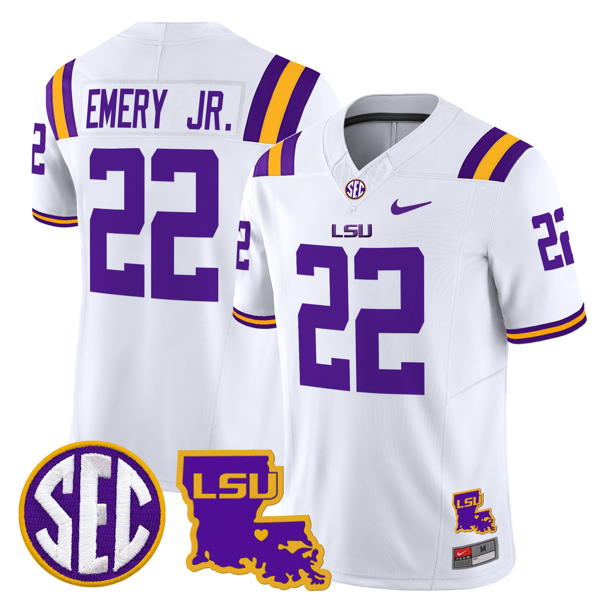 Men LSU Tigers #22 Emery jr White 2024 Nike Louisiana Patch Vapor Limited NCAA Jersey